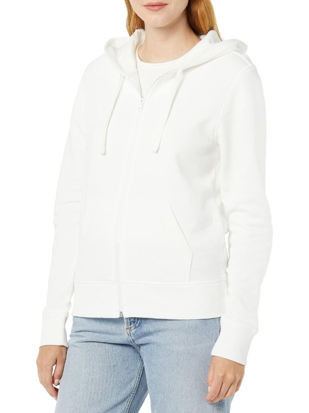 Women Ivory French Terry Fleece Midweight Fleece Full Zip Hoodie With Drawstring